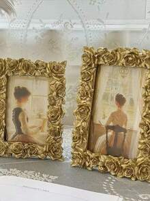 1 件精美尺寸，银杏叶雕刻，树脂制作金色相框 - 现代优雅风格，香槟金色色调，自然灵感细节，非常适合珍惜回忆，非常适合客厅、卧室和书桌装饰，适合乔迁和周年纪念礼物