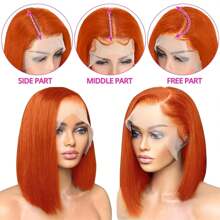 Perruque Bob Ginger Lace Front mélange de cheveux humains 13x4 Frontal HD Lace Couleur 350# Bob droit orange Ginger pour femmes Lace Front cheveux humains ligne de cheveux pré épilée avec cheveux de bébé Densité 200% pour utilisation quotidienne et occasions spéciales