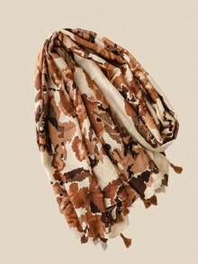 1 件印花围巾新款女士真丝围巾保暖披肩春夏防晒沙滩披肩情侣礼物时尚头巾，百搭长围巾 - 棕色 - 查看 2