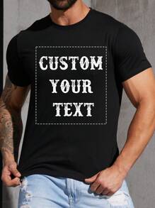 Customizable Text Spring/Summer Men's T-Shirt, Enter Your Text/Blessing/Funny Quote, Personalized Text Customization, Black Short Sleeve T-Shirt, Holiday Gift, Anniversary Gift, Company Team Building Uniform, Men's Short Sleeve T-Shirt Tops, Music Festival Outfit, Gift For Him, Men's Short Sleeve, Party Outfit, Summer Men's Tops,Men,Easy Comfort,Casual Wear SS
