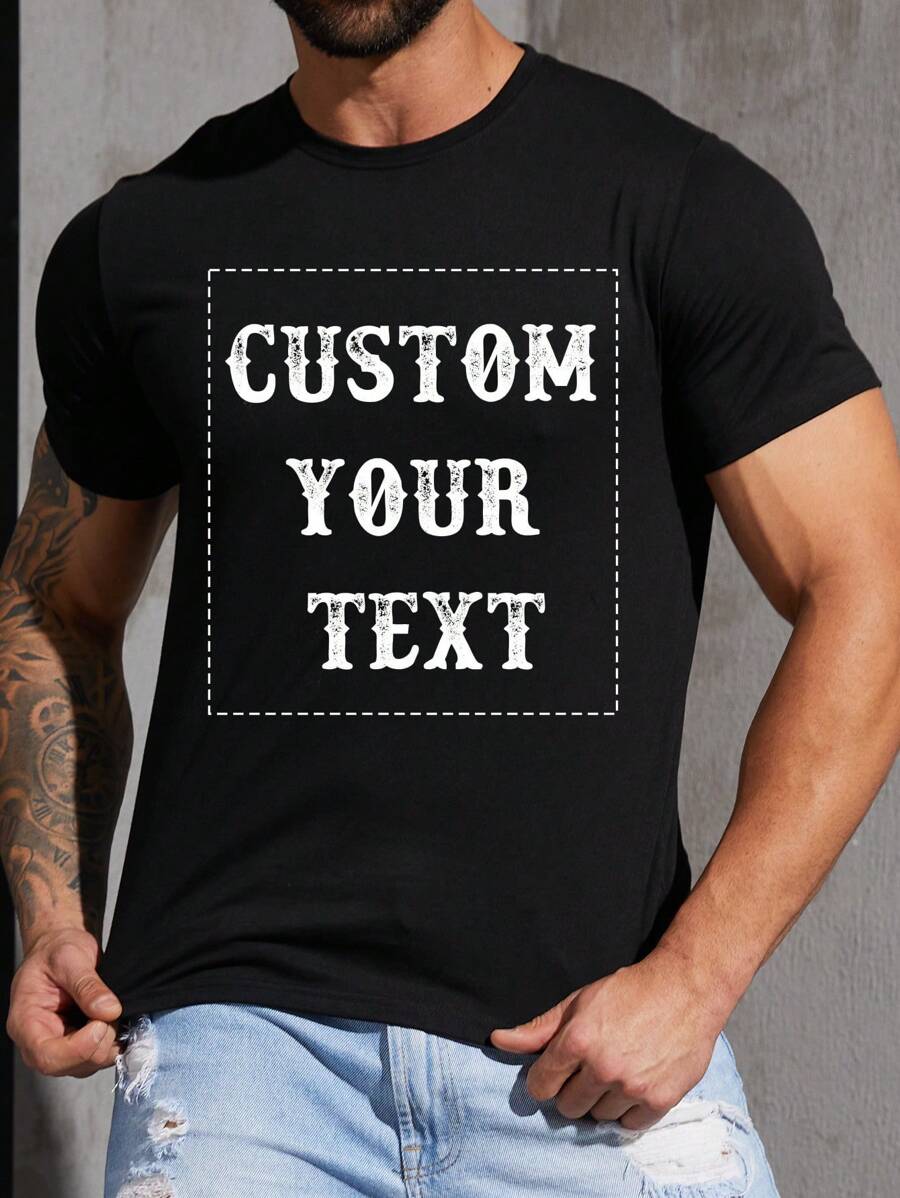 Customizable Text Spring/Summer Men's T-Shirt, Enter Your Text/Blessing/Funny Quote, Personalized Text Customization, Black Short Sleeve T-Shirt, Holiday Gift, Anniversary Gift, Company Team Building Uniform, Men's Short Sleeve T-Shirt Tops, Music Festival Outfit, Gift For Him, Men's Short Sleeve, Party Outfit, Summer Men's Tops,Men,Easy Comfort,Casual Wear SS