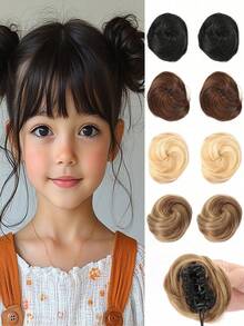 Mini Claw Clip Messy Cat Ear Wig Kids Bun Hairpiece Heat Resistant Synthetic Bun Wig Space Bun Hairpiece, Accessories Bun Hairpiece - Multicolor - View 3