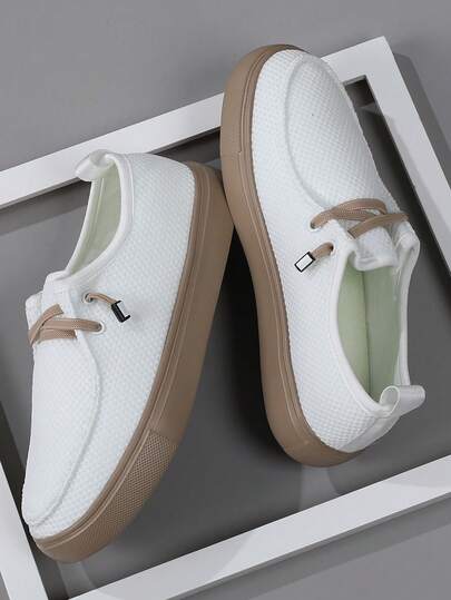 Nuevas zapatillas deportivas casuales cómodas y de moda para hombre 2025 - Transpirables, zapatos con cordones y banda elástica de alta calle, con tela de malla, aptas para todas las estaciones, punta redonda, Top de textil, suela de EVA, versátiles para estudiantes, exteriores, caminata, ropa de calle, ligeras y duraderas