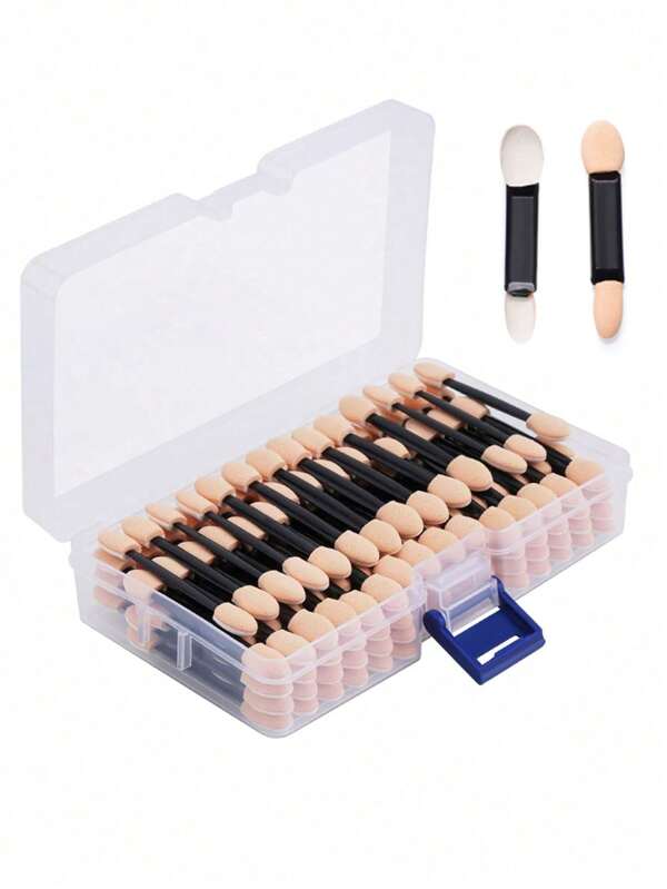 120PCS Disposable Dual Sides Eye Shadow Sponge Applicators With Container, 2.44' Length Eyeshadow Brushes Makeup Applicator Black