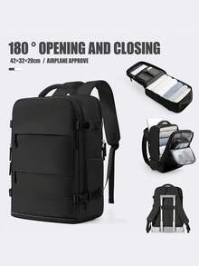 男女通用大号旅行背包，商务笔记本电脑背包，登机箱尺寸42x20x32，符合航空公司登机标准，防水，多功能独立鞋仓，干湿分离层，适合中学生旅行、上学、通勤和使用电脑。 - 黑色 - 查看 5