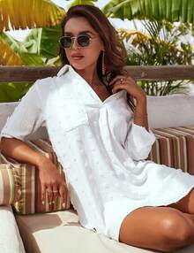 Women's Swimsuit Cover - Ups White Chiffon Bikini Swimwear Beach Dress Outfits Summer 6HQS - Fluorescent Blue - 查看 3