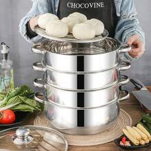 28cm 3/5 Tier Steam Cooker Steamer Pan Cook Food Veg Pot Stainless Steel - 5 Tier - View 5