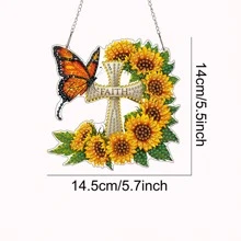 2D Diamond Painting Kit, DIY 5D Asymmetrical Crystal Diamond, Sunflower Butterfly Cross Pendant Craft Set, Suitable For Home And Garden Wall/Door Decor, Ideal As Birthday Or Gift For Friends And Family, 2D Flat