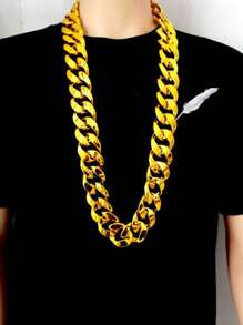 سلسلة هيب هوب من البلاستيك ضخمة بطريقة عشوائية للرجال ، قلادة مزيفة باللونين الذهبي والفضي لاكتمال زي ال-90،اكسسوار