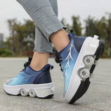 1 pereche de role unisex, pantofi transformabili cu patru roți pentru patinaj sau mers pe jos, potriviți pentru studenți și adolescenți, pantofi sport