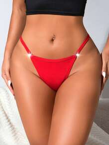 Tanga sexy con lazo romántico francés rojo para mujer