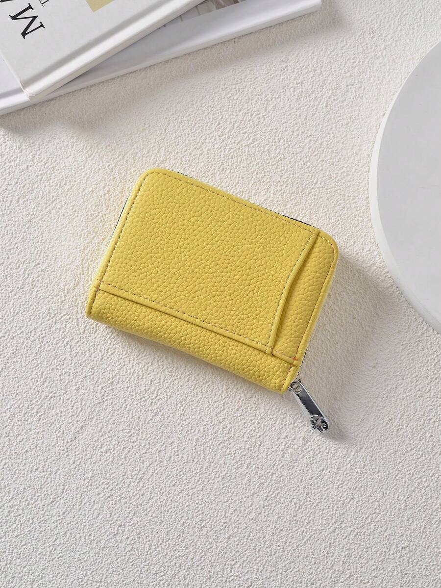 新款男女通用日式风琴褶多卡位零钱包简约大容量拉链女士钱包迷你钱包零钱包小钱包可爱钱包 - 黃色 - 查看 1