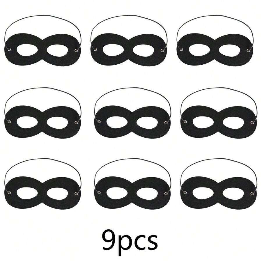 9pcs Black Felt Eye Mask & 8-Shaped Face Mask, Holiday Party Costume