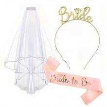 3 Piecesset / 13-Piece Set Teambride And Bride To Be Sash And Veil, Hen Party Accessories With Tiara Bride To Be Sash Bride Headband For Bridal Shower, Rose Gold Wedding Hen Do Decorations For Bride Bachelorette Hen Night Party Games