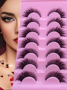 7 Paar neue Katzenaugen-Wimpern, natürlich lang, klares Band, geflügelte Enden, verlängerte Augen, falsche Nerz-Wimpern Make-up