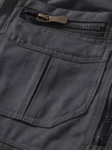 Shorts For Men Men's Multi-Zipper Pocket Shorts Shorts Mid-Length Pants Belt Black Sports Pants Casual Pants Loose Overalls Suitable For Sports Hiking, Running And Playing Ball Jorts - 灰色 - 查看 7