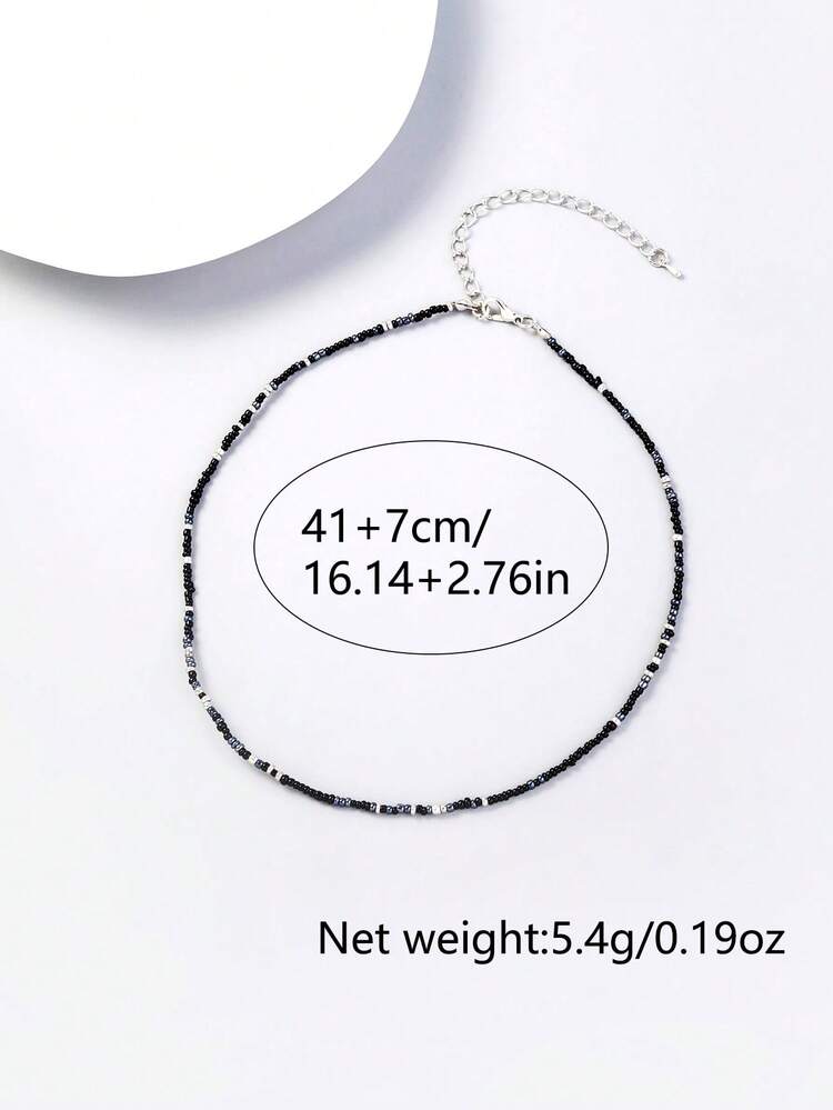 Nooxian 1pc Bohemian Blue Braided Rice Bead Choker Necklace With Small Flowers, Random Bead Count & Color