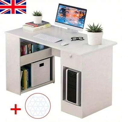 Computer Desk H Shaped PC Laptop Gaming Table W/ Book Shelves Bookcase UK