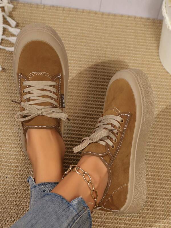 Spring 2025 Fashion Versatile Casual Thick-Sole Anti-Slip Women Shoes, Korean Style Lace-Up Platform Sneakers