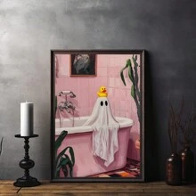 1pc, Canvas Wall Art, Framed Art Decor, Waterproof, Vintage Pink Bow Spooky, Halloween Children's Room Decor, Spooky In Pink Bathtub, Edgy Fashion Home Decor, Cute And Charming Spooky Paintings, Fall Decor, Halloween Decor, Room Decor, Dorm Room Decor, Bedroom Home, Wall Decor, Back To School Decor, School Dorm Decor, Bathroom Decor