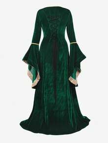 Women's Renaissance Costume  Medieval Dress Velvet Queen Dresses Victorian Vintage Halloween Cosplay - 綠色 - 查看 5