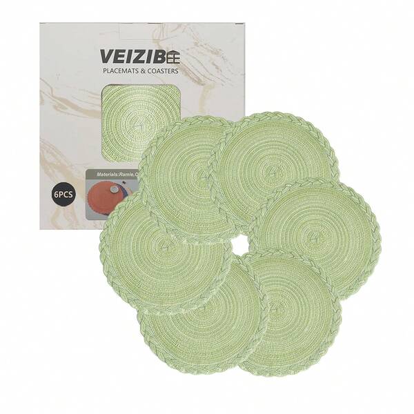 Posavasos, tapete de café, manteles individuales redondos tejidos, 6 piezas, manteles individuales trenzados resistentes al calor, manteles individuales redondos lavables tejidos a mano para mesa de comedor de cocina, estilo europeo