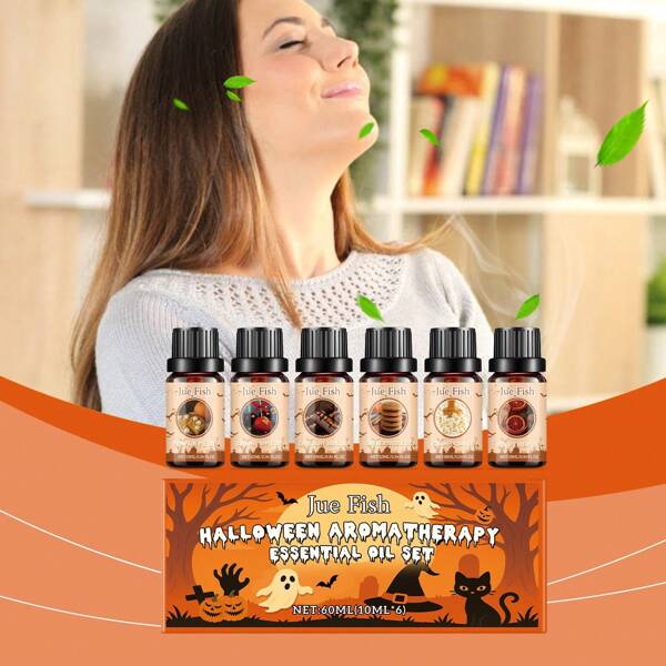 Set de aceites esenciales de aromaterapia de Halloween, caja de regalo de aceites de fragancia para DIY de difusión de aromaterapia doméstica