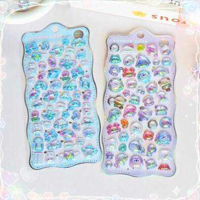 1 pièce Aléatoire Autocollants de décoration 3D en relief avec nœud papillon, animaux, nœud-en-ciel et dégradé. Accessoires d'art, fournitures scolaires et de retour à l'école, stickers mignons pour DIY, scrapbooking et journal