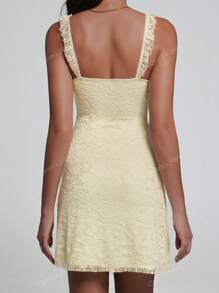 Elegant Fashion Ruffle Strap Bow Design Lace Patchwork Sleeveless Slim Fit Mini Dress