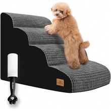 New Dog Stairs For All Dogs, 20.5" H 4 Step Curved Dog Ramp For High Bed And Couch, Foam Dog Ramp   Non-Slip Waterproof Fabric Cover, Pet Stairs For Pets Joints, Grey - 灰色 29.1x 16.5x 20.5 - 查看 1