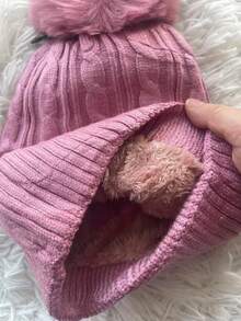 Women's Knitted Hat With Pompom | Warm Winter | Various Colors Simple Cute Casual Acrylic Fur Winter - 深粉紅色 - 查看 2