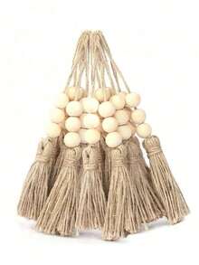 6 Pieces Of Handmade Hemp Rope Wooden Beads String Hemp Rope With Tassel Wall Hanging Decorative Wood Beads,Premium Natural Solid Wood Bead Wall Hanging - Rustic Retro Style Tassel Decor Smooth Surface Handmade Wood Beads Pendant Easy To Hang For Coffee Table Bookshelf Fireplace Wardrobe Door Handle Home Outdoor Decor - Multicolor - View 5