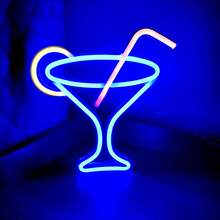 1 Stück Neon Cocktailglas dekoratives Licht, batterie- oder USB-betrieben, 23 x 21,5 cm, LED Dekoleuchte für Schlafzimmer, Wohnzimmer, Bar, Camping, Heiratsantrag, Geburtstag, Weihnachten, Muttertag, Halloween, Valentinstag & andere Anlässe