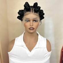 Elegant Full Lace Braided Wig For All, Lightweight & Handmade With Cornrow Bantu Style, Synthetic Hair - Black - View 4