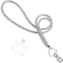 1 pieza Cordón multicolor con cristales de rhinestone - Correa de nylon con broche metálico, elegante y brillante llavero para identificación y teléfono, adecuado para oficina, maestro, estudiante (7 colores: Mezclado/Gris/Rosa/Azul/Negro)