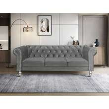 Home Design Emma Velvet Rolled Arm Sofa - Màu xám đen - Xem 1