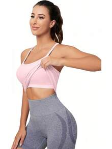 Workout Tops Women With Built In Bra, Sleeveless Gym Tops Seamless Racerback Athletic Yoga Shirts, Activewear - 淡粉紅色 - 查看 8