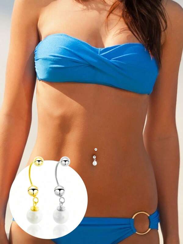Single S925 Sterling Silver Belly Button, Pearl Round Ball Belly Button Nail, Belly Button Buckle, Body Piercing Jewelry,Suitable For Women To Wear On Summer Beach Vacations
