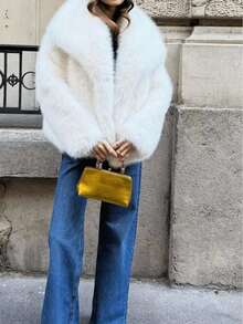 Áo khoác ngắn Seelio Thu/Đông mới cổ lông giả dày lót lông giả dáng dài vừa phải, phong cách trẻ trung - màu trắng tinh khiết - Xem 9