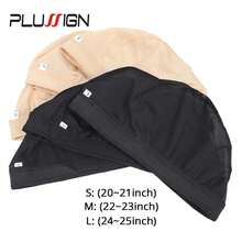 Plussign, 6 unids/lote, gorros de cúpula de malla transpirable para hacer pelucas, gorro de peluca de LICRA sin pegamento, red tejida para el cabello con bandas elásticas para peluca - Malla beige, talla S, 6 piezas - Ver 3