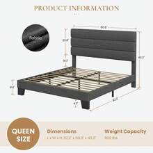 SHA CERLIN Twin/Full/Queen/King Platform Bed Frame With Velvet Upholstered Headboard, Sturdy Wooden Slats, No Box Spring Needed, Dark Grey - 深灰色 - 查看 10