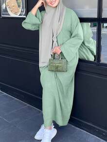 Robe décontractée ajustée pour femmes à col rond, manches longues, couleur unie, élégante