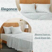 Black Sheets, Deep Pocket, 1800 Thread Count, Soft Breathable, Cute Printed Boho Farmhouse Bed Sheets, Up To 18 Inch - Blue - View 3