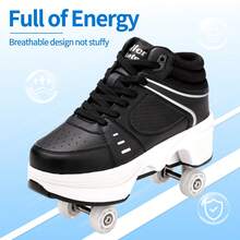 TWFJEL Shoes With Wheels, Roller Skates, Skateboard Shoes, Children's Shoes With Wheels, Skate Shoes, Roller Shoes, Sports Shoes, Running Shoes, Sneakers With Wheels For Girls And Women - 黑色 - 查看 5