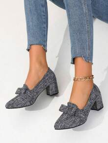 Tocuri înalte pentru femei, culoare solidă, cu fundă groasă, elegante, confortabile, cu vârful ascuțit, potrivite pentru primăvară/toamnă, ocazii formale, petreceri, dansuri - Gri - Vizualizare 4