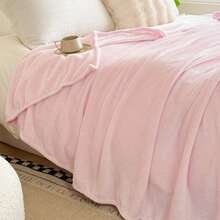 1pc Solid Color Flannel Fleece Blanket, Suitable For Bedroom, Sofa, All Seasons - Baby Pink - View 7