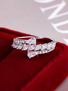 1 قطعة خاتم من التصميم الناعم متعدد الطبقات من الزركونيا بتصميم قطرة الماء، مرصع بأحجار لامعة، مناسب للنساء، للارتداء اليومي، الزفاف، الخطوبة، عيد الميلاد، حفلات ، هدية عيد الحب