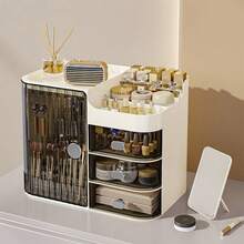 NetHong Large Capacity Cosmetic Storage Box With Mirror Makeup Organizer Skincare Jewelry Storage Box For Bedroom Bathroom Desk Table Tidy Holiday Essentials - White - View 1