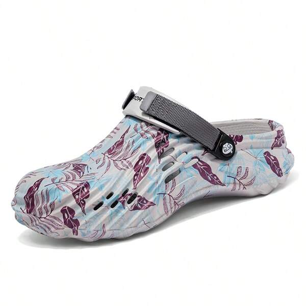 1 Pair Men's Lightweight Comfortable Clogs Hollowed Out Anti Slip Garden Shoes Men Mesh Summer Sandals For Men's Casual Outdoors Non-Slip Thick Sole Beach Flip Flops Slippers (Printed Asymmertrical Pattern On Upper)