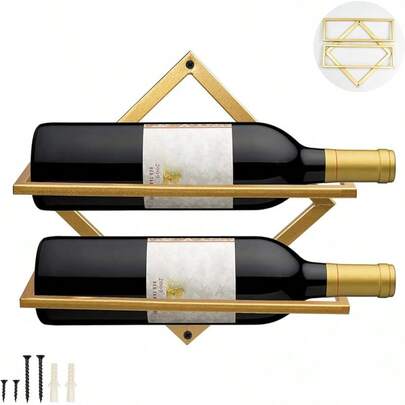 AUHOKY 2Pcs Metal Wall Mounted Wine Holder Stemware Glass Rack, Upgrade Collapsible Hanging Red Wine Racks Organizer With 3 Stem Glass Holders, Wine Bottle Display Hanger For Home Kitchen Bar Decor…